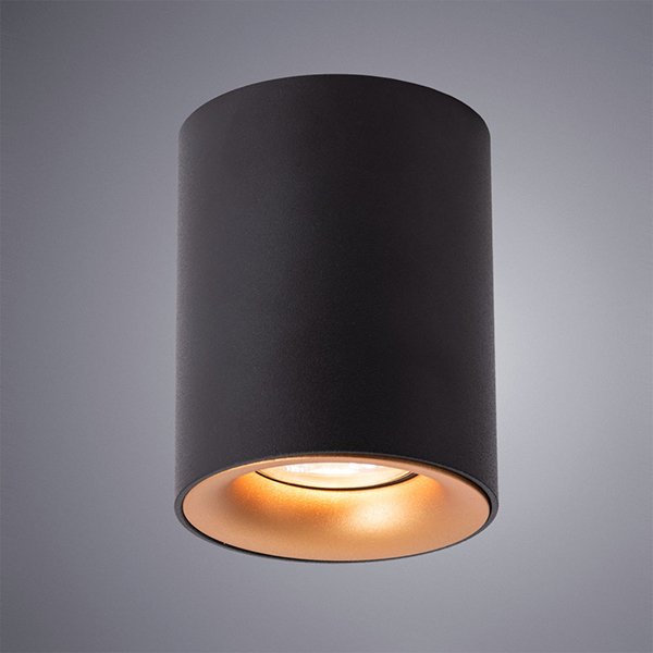 Потолочный светильник Arte Lamp Torre A1532PL-1BK, арматура черная, плафон металл черный / золото, 8х8 см - фото 1