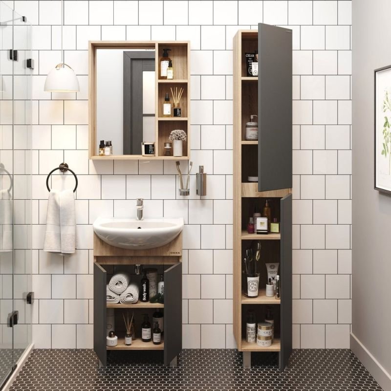 Мебель для ванной Оника Милтон 55, напольная, цвет серый / дуб сонома - фото 1