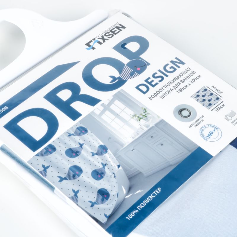 Штора для ванной Fixsen Design Drop FX-1508, 180x200, цвет синий / белый