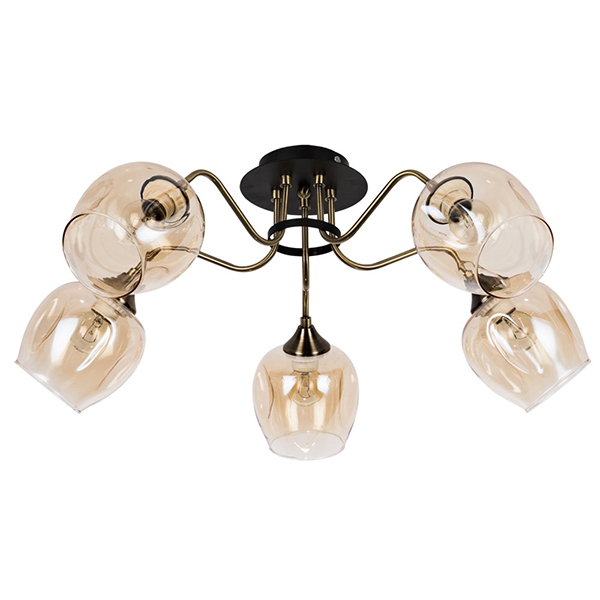 Подвесная люстра Arte Lamp Monica A3831PL-5AB, арматура бронза / черная, плафоны стекло янтарное, 63х63 см