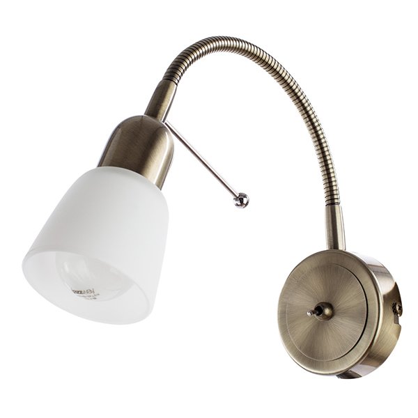 Бра Arte Lamp Lettura A7009AP-1AB, арматура бронза, плафон стекло белое, 7х34 см