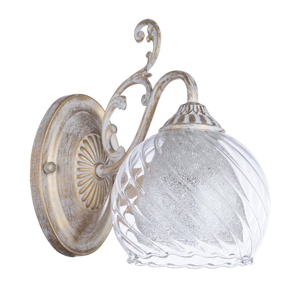 Бра Arte Lamp Charlotte A7062AP-1WG, арматура белая / золото, плафон стекло прозрачное, 14х23 см