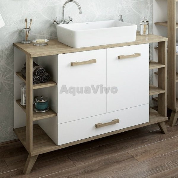 Мебель для ванной Sanflor Ингрид 120, под раковину Олимпия 56, цвет белый матовый / вяз швейцарский - фото 1