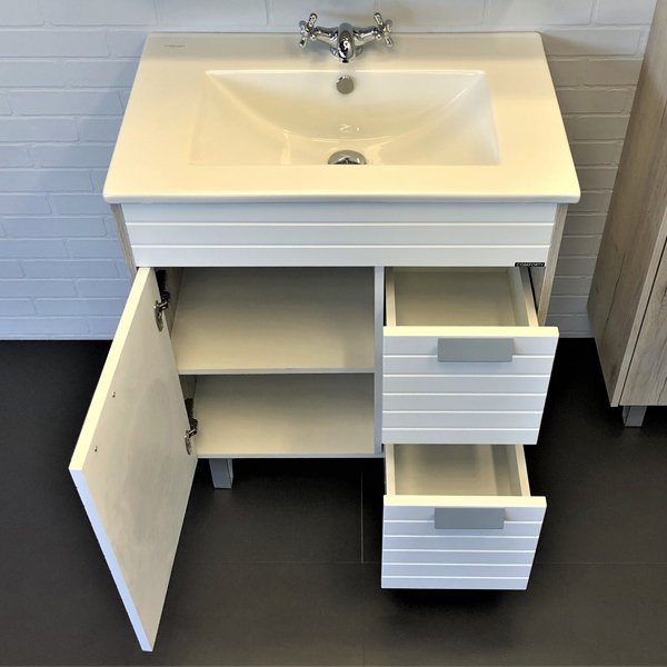 Мебель для ванной Comforty Клеон 75 Н, цвет белый / дуб дымчатый