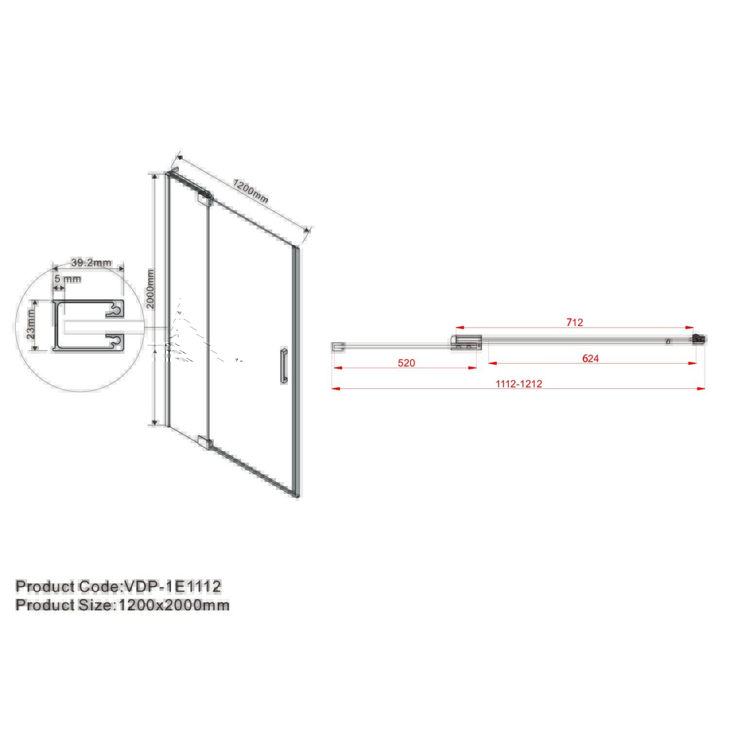 Душевая дверь Vincea Extra VDP-1E 110/120x200, стекло прозрачное, профиль черный - фото 1