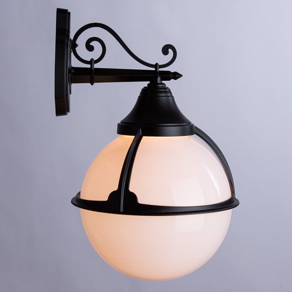 Настенный фонарь уличный Arte Lamp Monaco A1492AL-1BK, арматура черная, плафон пластик белый, 27х30 см