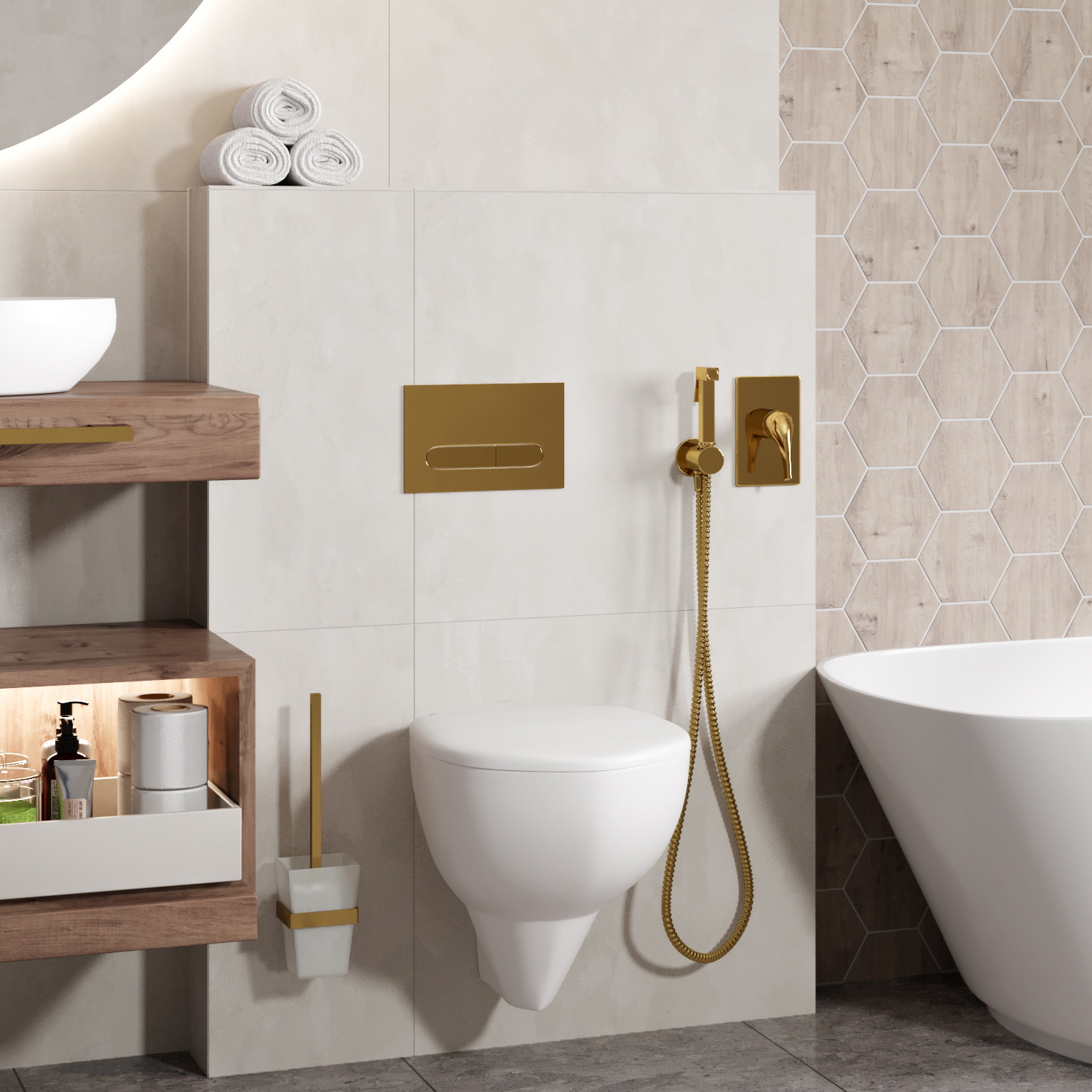 Гигиенический душ WasserKRAFT A71097, со встраиваемым смесителем, цвет золото - фото 1