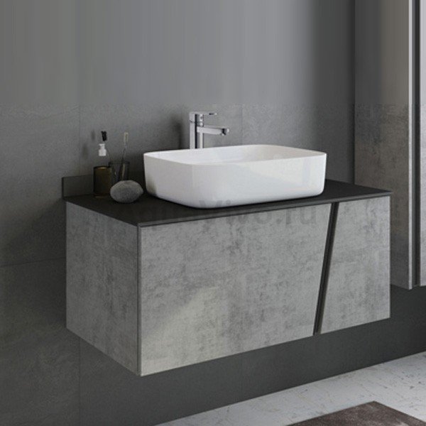 Мебель для ванной Comforty Эдинбург 90, с раковиной 50 см, цвет бетон светлый / черный - фото 1