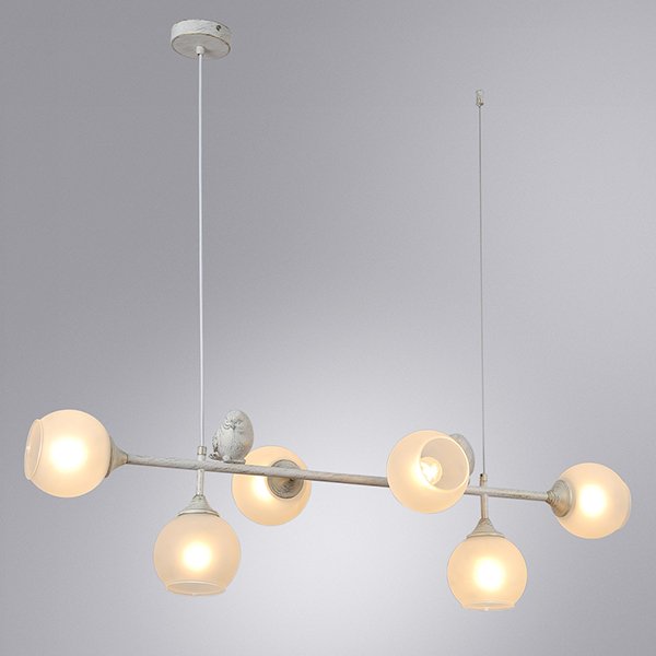 Подвесной светильник Arte Lamp Gemelli A2150SP-6WG, арматура белая / золото, плафоны стекло белое, 100х35 см - фото 1