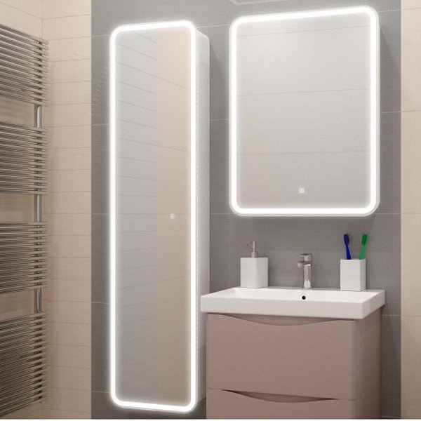 Шкаф-пенал Art & Max Platino 40, зеркальный, с подсветкой, цвет белый