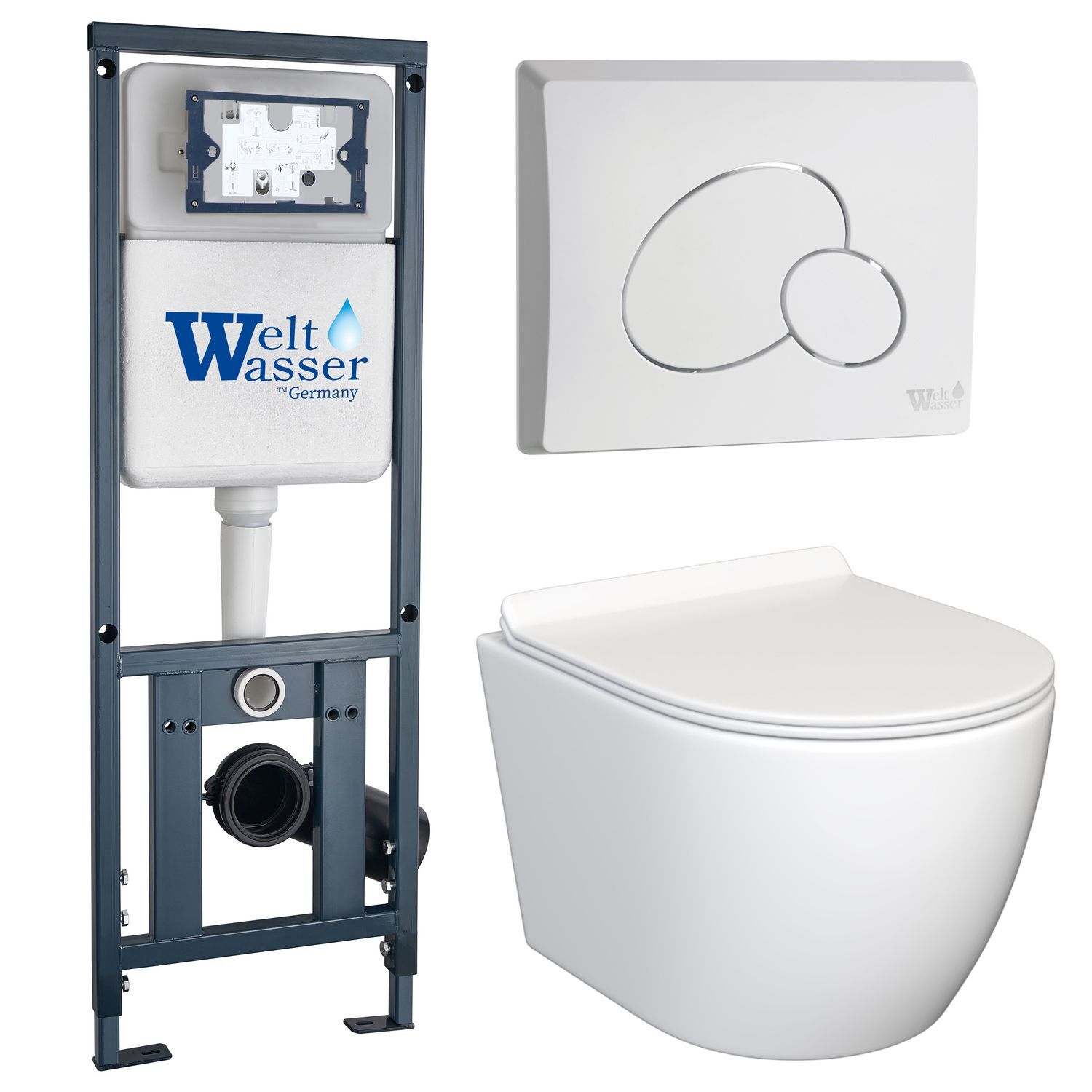 Комплект: Weltwasser Инсталляция Mar 410+Кнопка Mar 410 RD GL-WT белая+Stella JK1061016 белый унитаз
