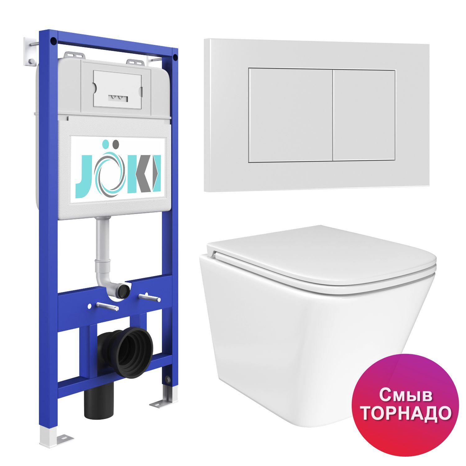 Комплект: JOKI Инсталляция JK01150+Кнопка JK020522WM белый+Verna T JK3031025 белый унитаз, смыв Торнадо