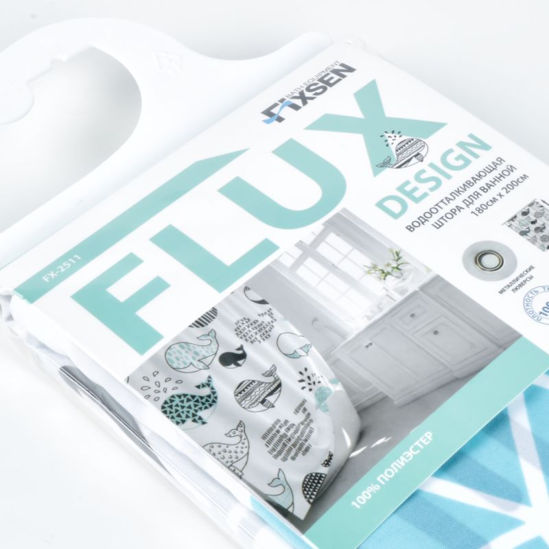 Штора для ванной Fixsen Design Flux FX-2511, 180x200, цвет белый с рисунком