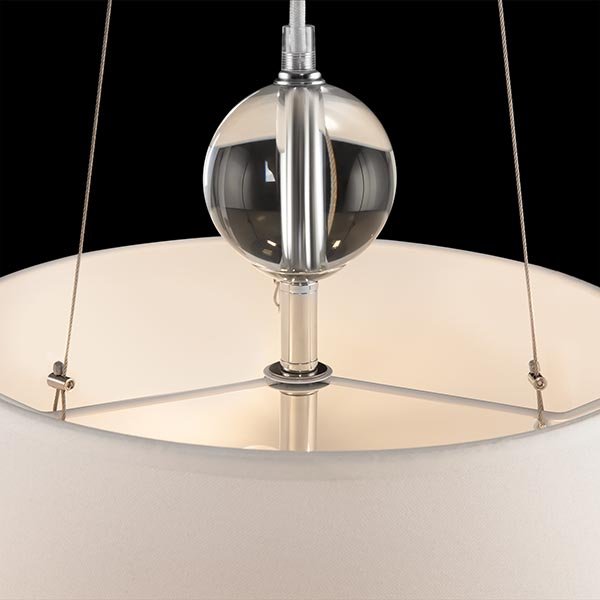 Подвесной светильник Maytoni Bergamo MOD613PL-03BG, арматура хром / прозрачная, плафон ткань бежевая, 42х42 см