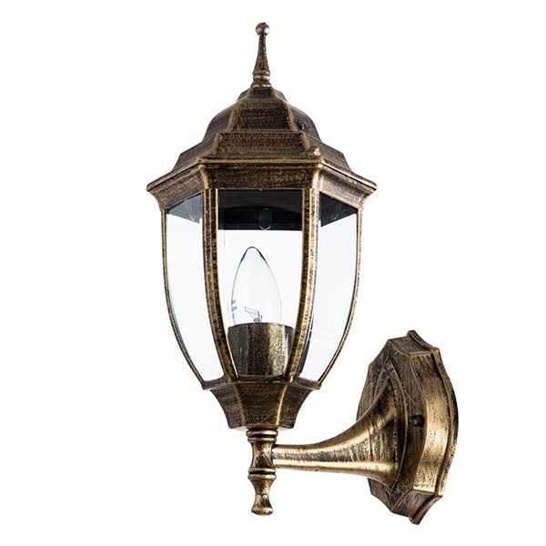 Настенный фонарь уличный Arte Lamp Pegasus A3151AL-1BN, арматура золото / черная, плафон стекло прозрачное, 16х18 см