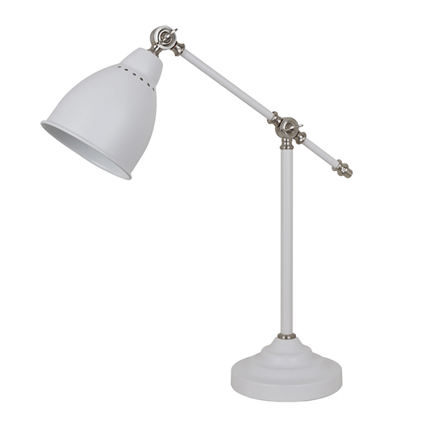 Офисная настольная лампа Arte Lamp Braccio A2054LT-1WH, арматура белая / хром, плафон металл белый, 18х48 см