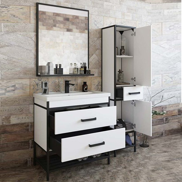 Мебель для ванной Sanflor Норд 80, цвет белый / черный муар - фото 1