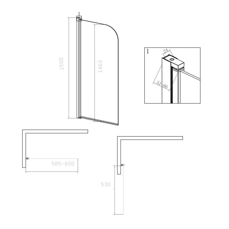 Шторка на ванну RGW Screens SC-109 B 60, стекло прозрачное, профиль черный