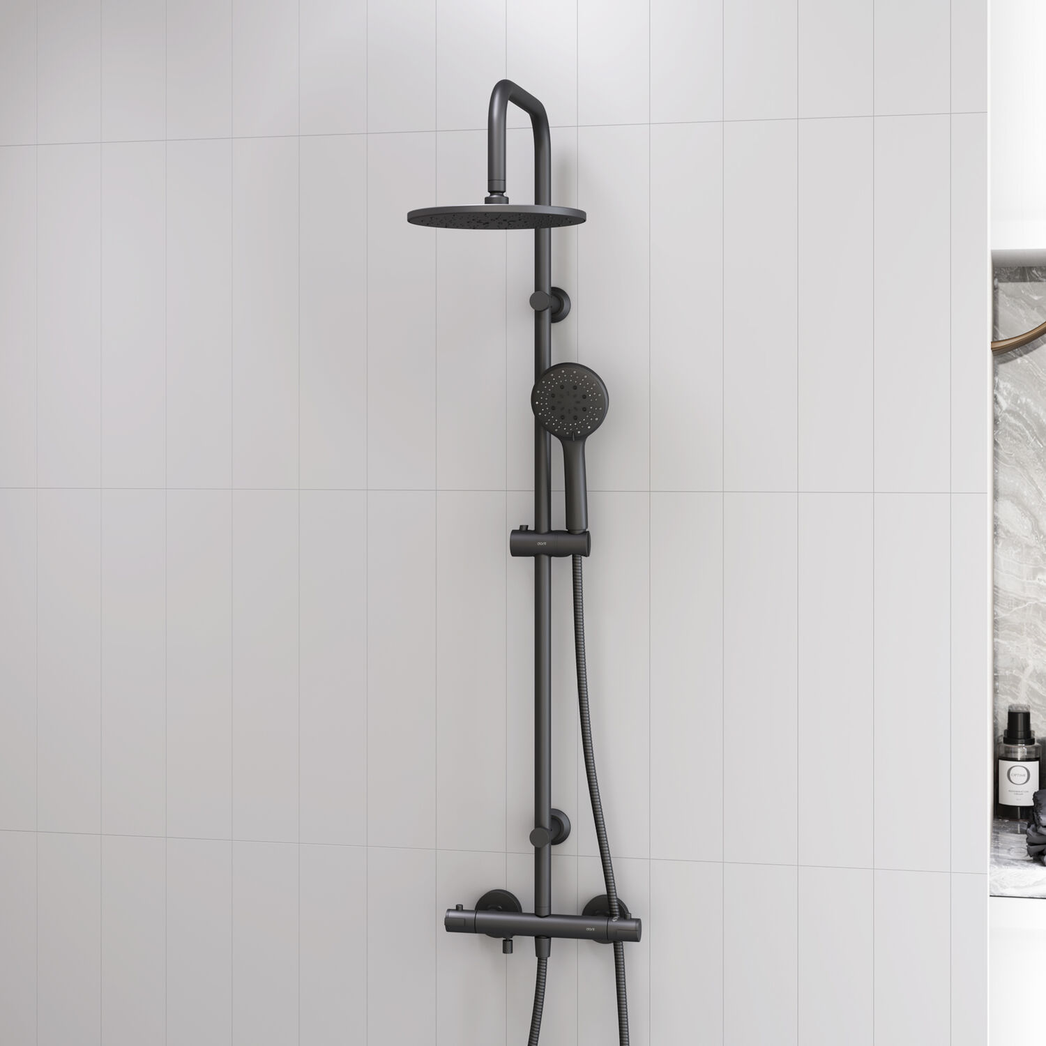 Душевая стойка Dorff Futura D0710522, с верхним душем, термостатическим смесителем, цвет черный - фото 1