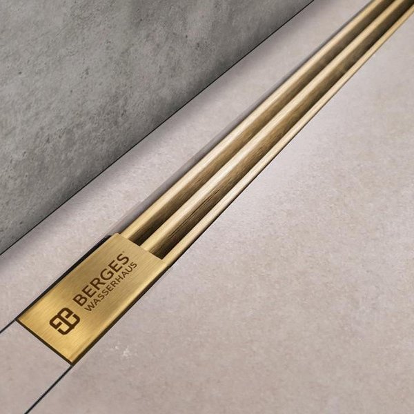 Душевой лоток Berges Super Slim 092154 с решеткой 80x9 см, боковой выпуск, с возможностью изменения длины, цвет золото глянец