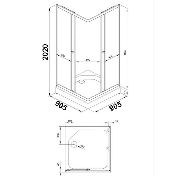 Душевой уголок Тритон Вента 90x90 A, стекло прозрачное, профиль хром - фото 1