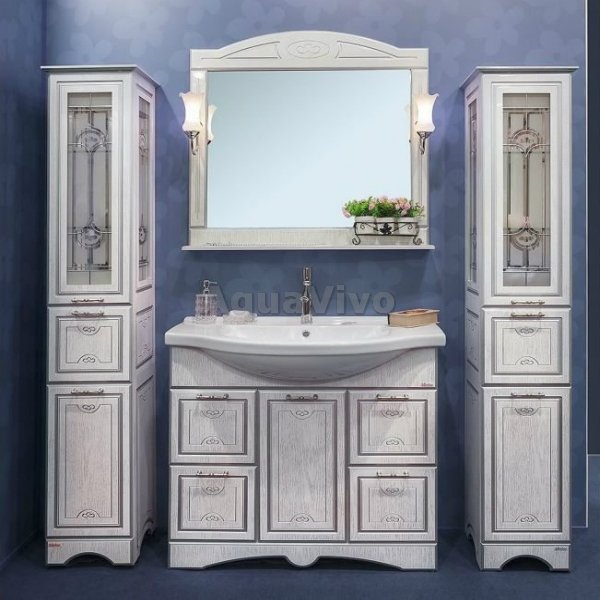 Мебель для ванной Sanflor Адель 100, цвет белый/патина серебро - фото 1