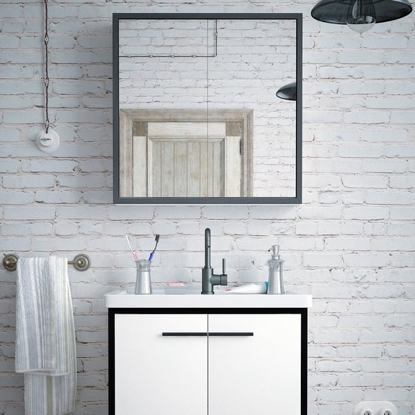 Шкаф-зеркало Corozo Айрон 60, цвет белый / черный