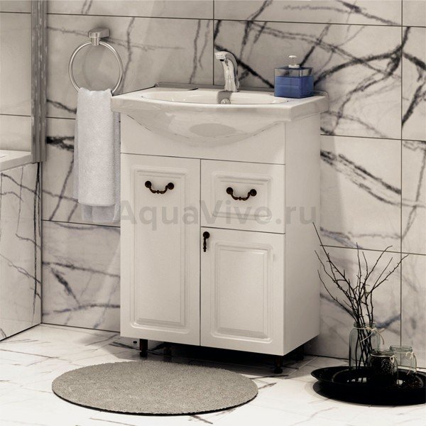 Мебель для ванной Corozo Элегия Ретро 60, с бронзовыми ручками, цвет белый