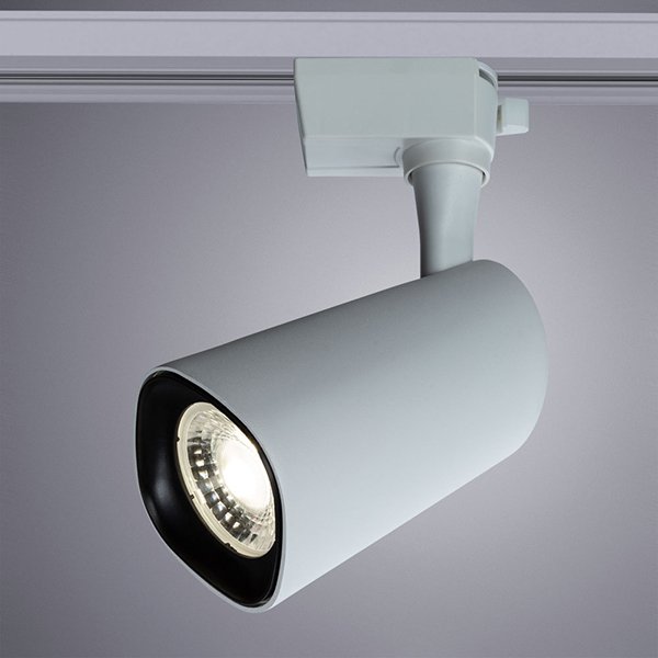 Трековый светильник Arte Lamp Barut A4563PL-1WH, арматура белая, плафон металл белый / черный, 8х14 см
