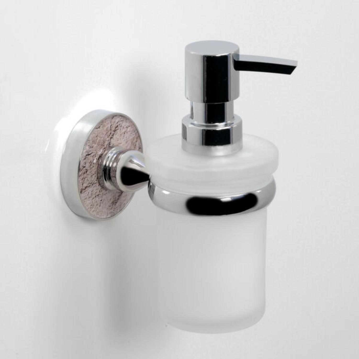 Дозатор WasserKRAFT Nau K-77099 для жидкого мыла, подвесной, цвет хром / декоративный травертин