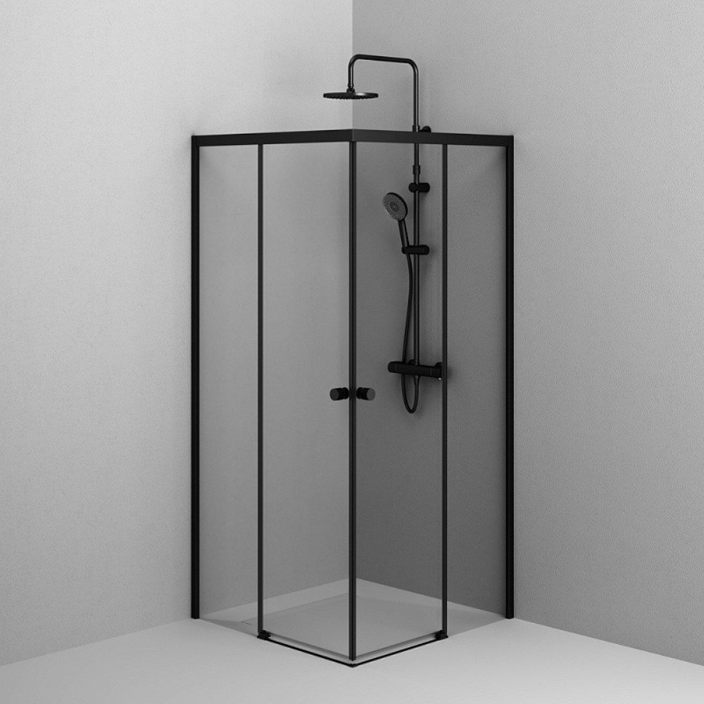 Душевой уголок AM.PM X-Joy Square Slide 90х90, стекло прозрачное, профиль черный матовый - фото 1