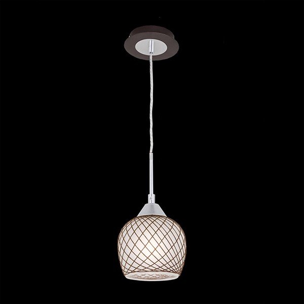 Подвесной светильник Citilux Сюзи CL171112, арматура хром / венге, плафон стекло / ткань белая / коричневая, 14х14 см  - фото 1