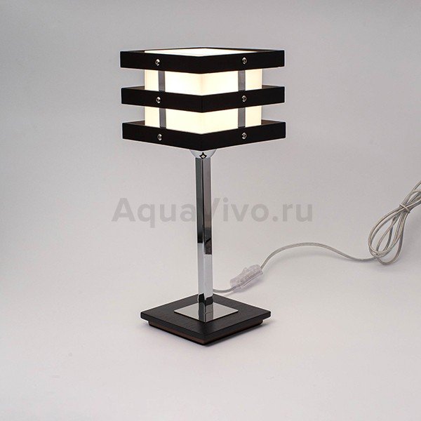 Интерьерная настольная лампа Citilux Киото CL133811, арматура венге / хром, плафон стекло / дерево белое / венге, 14х14 см