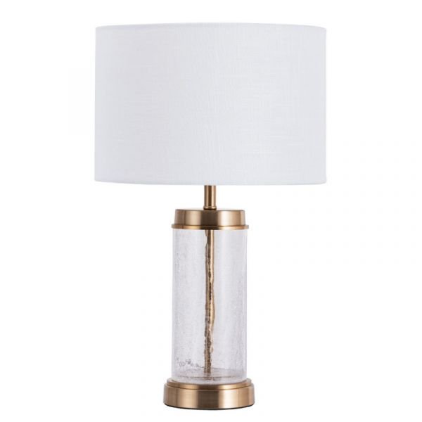 Интерьерная настольная лампа Arte Lamp Baymont A5070LT-1PB, арматура прозрачная / медь, плафон ткань белая, 30х30 см