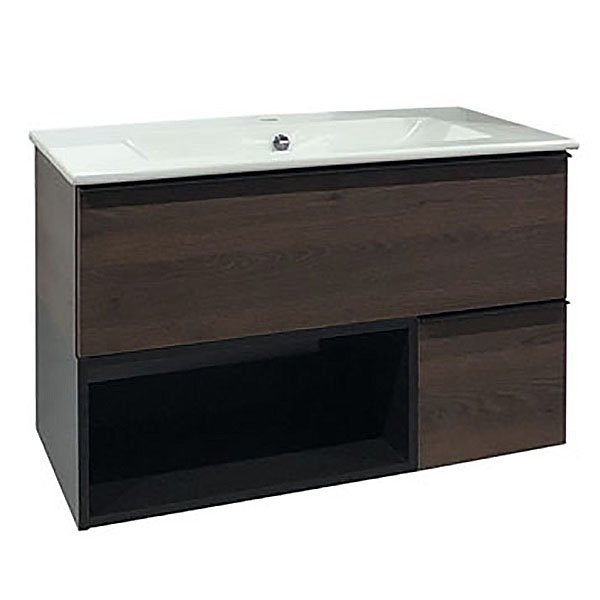 Мебель для ванной Comforty Франкфурт 90 с раковиной Quadro 90, цвет дуб шоколадно-коричневый - фото 1