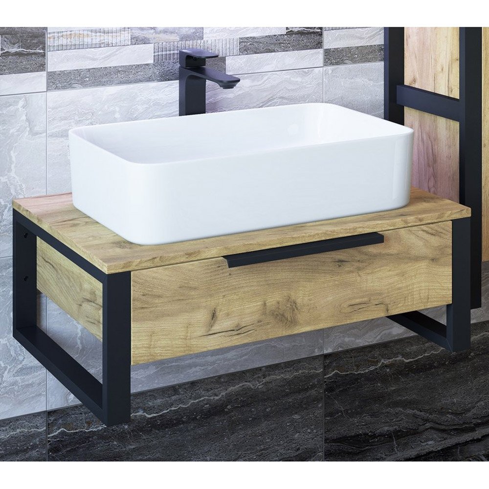 Мебель для ванной Sanflor Гард 70, подвесная, цвет дуб крафт золотой / черный - фото 1