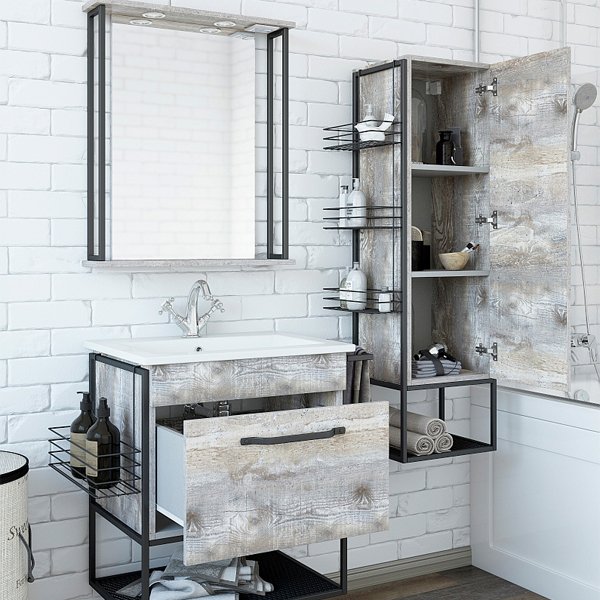 Мебель для ванной Sanflor Бруклин 60, подвесная, цвет бетон пайн экзотик / черный муар