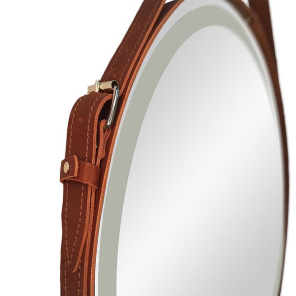 Зеркало Art & Max Milan 65x65, на кожаном ремне, с подсветкой и диммером, цвет коричневый - фото 1