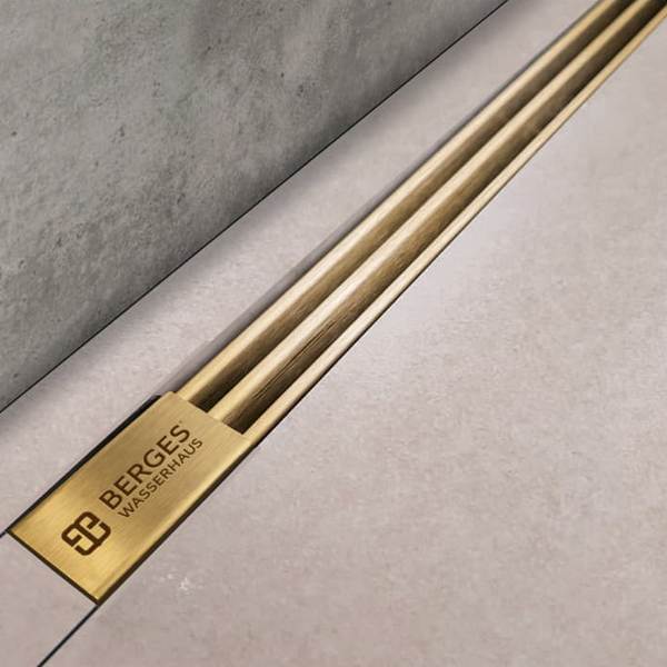 Душевой лоток Berges Super Slim 092055 с решеткой 100x9 см, прямой выпуск, с возможностью изменения длины, цвет золото глянец - фото 1