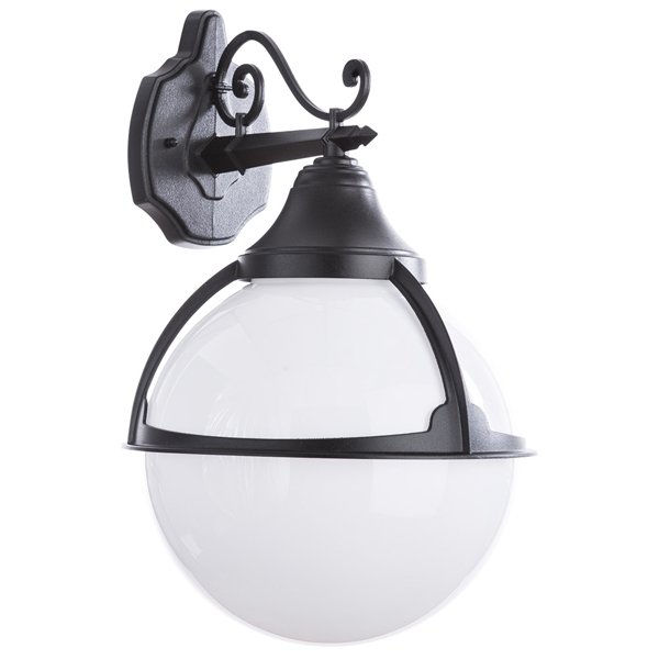 Настенный фонарь уличный Arte Lamp Monaco A1492AL-1BK, арматура черная, плафон пластик белый, 27х30 см