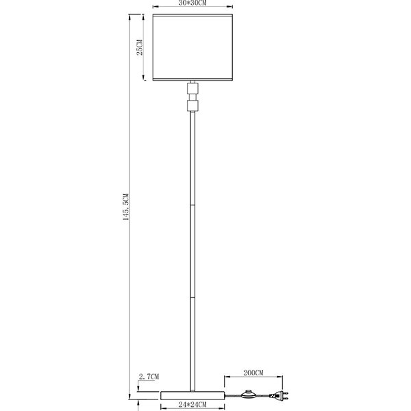 Торшер Arte Lamp North A5896PN-1CC, арматура хром, плафон ткань белая, 30х30 см