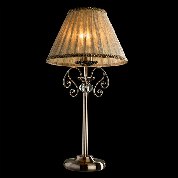 Интерьерная настольная лампа Arte Lamp Charm A2083LT-1AB, арматура бронза / прозрачная, плафон ткань бежевая, 28х28 см