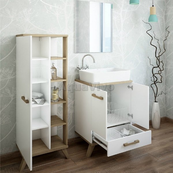 Мебель для ванной Sanflor Ингрид 60, под раковину Олимпия 56, цвет белый матовый / вяз швейцарский - фото 1