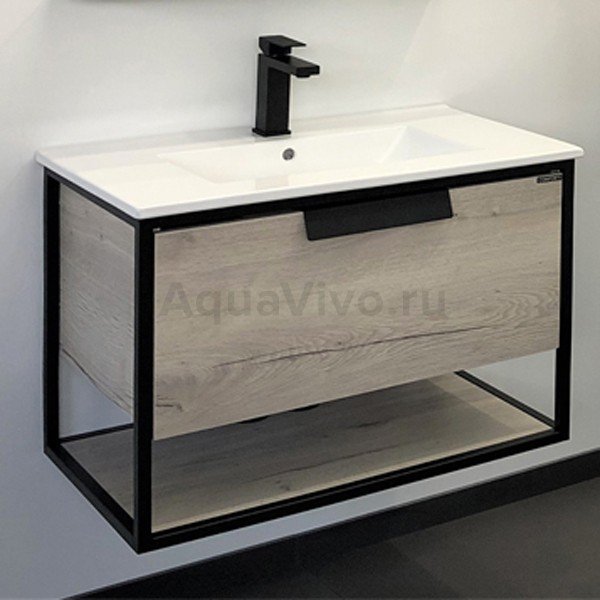 Мебель для ванной Comforty Бонн 75, с белой раковиной, цвет дуб дымчатый / графит