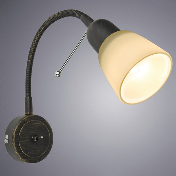 Бра Arte Lamp Lettura A7009AP-1BR, арматура коричневая, плафон стекло белое, 7х34 см - фото 1