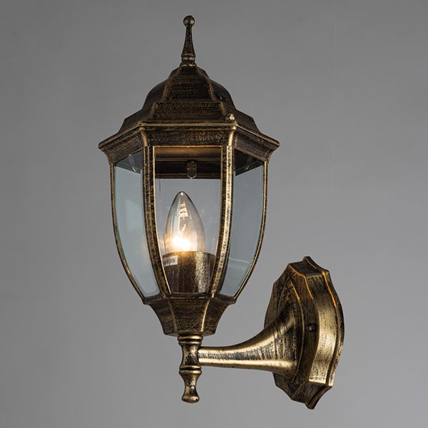 Настенный фонарь уличный Arte Lamp Pegasus A3151AL-1BN, арматура золото / черная, плафон стекло прозрачное, 16х18 см