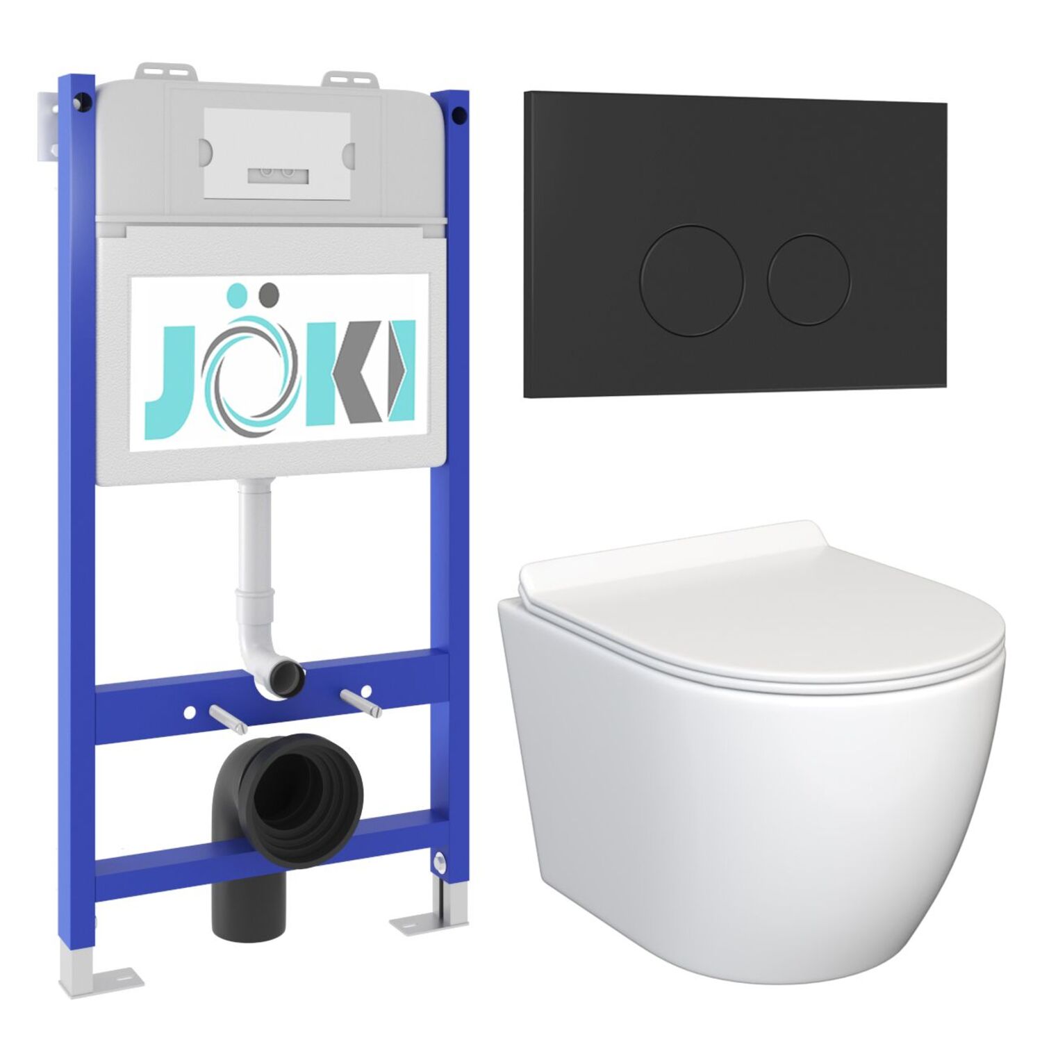 Комплект: JOKI Инсталляция JK03351+Кнопка JK103516BM черный+Stella JK1061016 унитаз белый