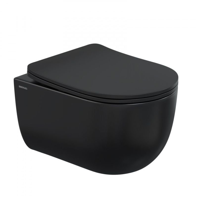 Комплект Berges Ventas Black Rimless унитаза с сиденьем микролифт и инсталляции с черной кнопкой - фото 1