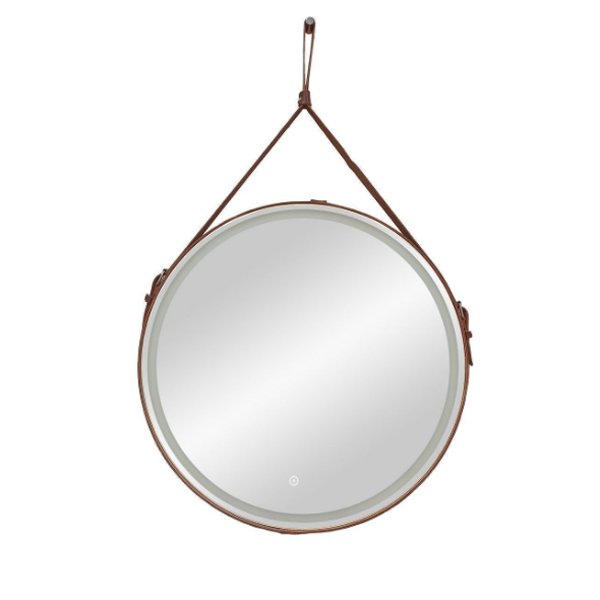 Зеркало Art & Max Milan 65x65, на кожаном ремне, с подсветкой и диммером, цвет коричневый - фото 1