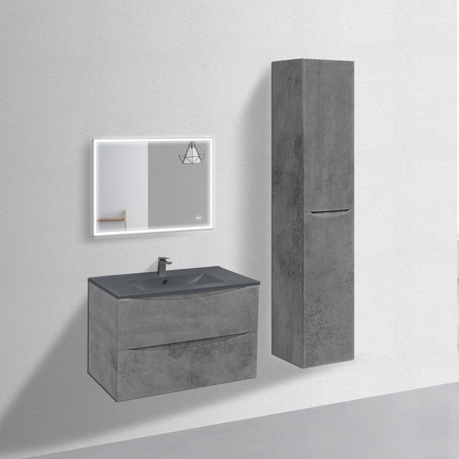 Мебель для ванной Vincea Mia 80, под фарфоровую раковину, цвет бетон - фото 1
